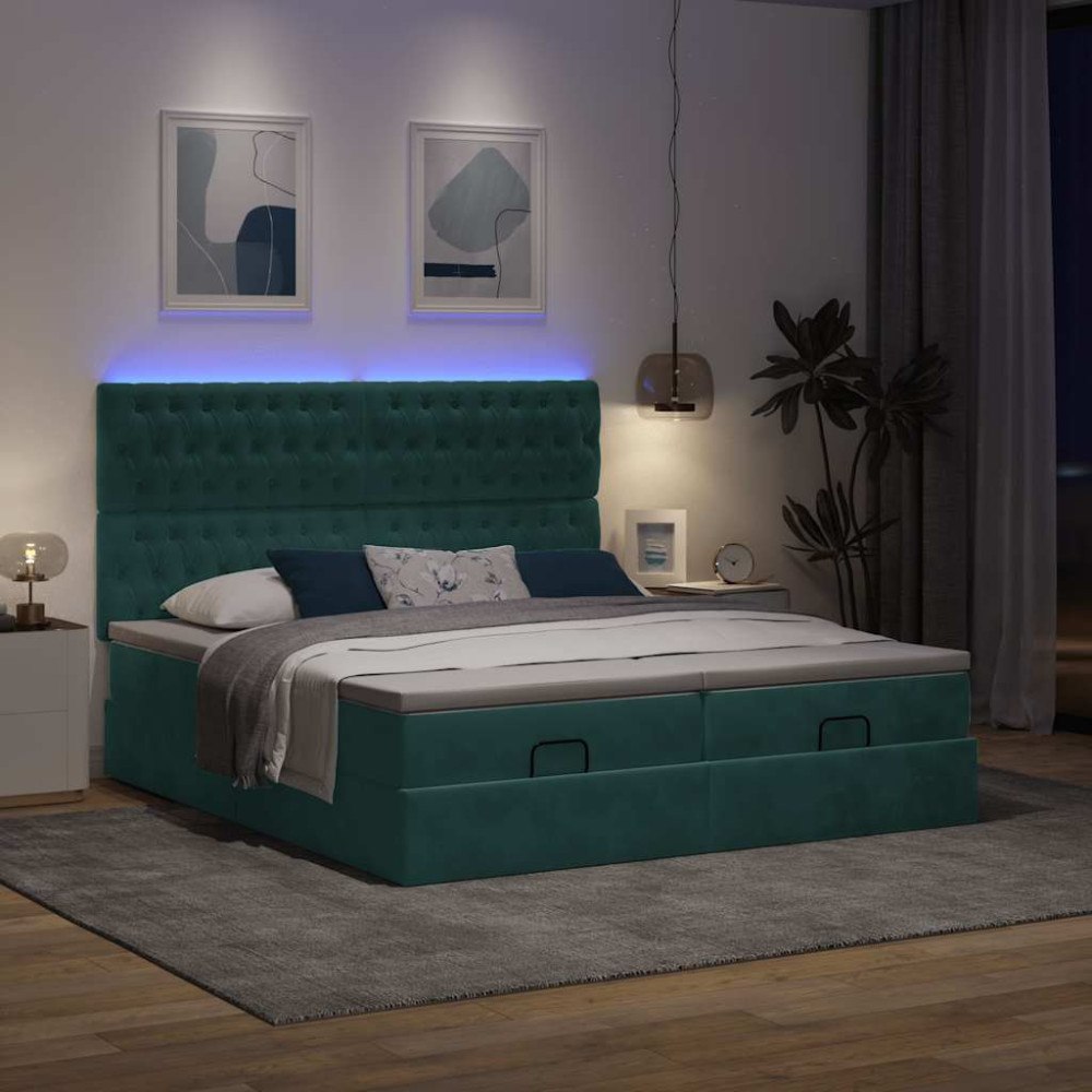 vidaXL Ottoman sängram med madrasser mörkgrön 160x200 cm sammet