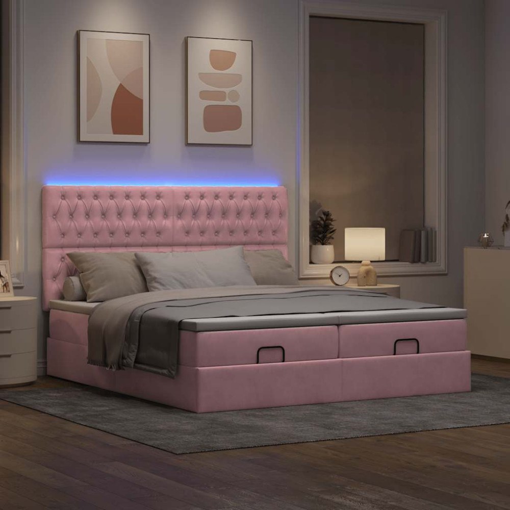 vidaXL Ottoman sängram med madrasser rosa 160x200 cm sammet