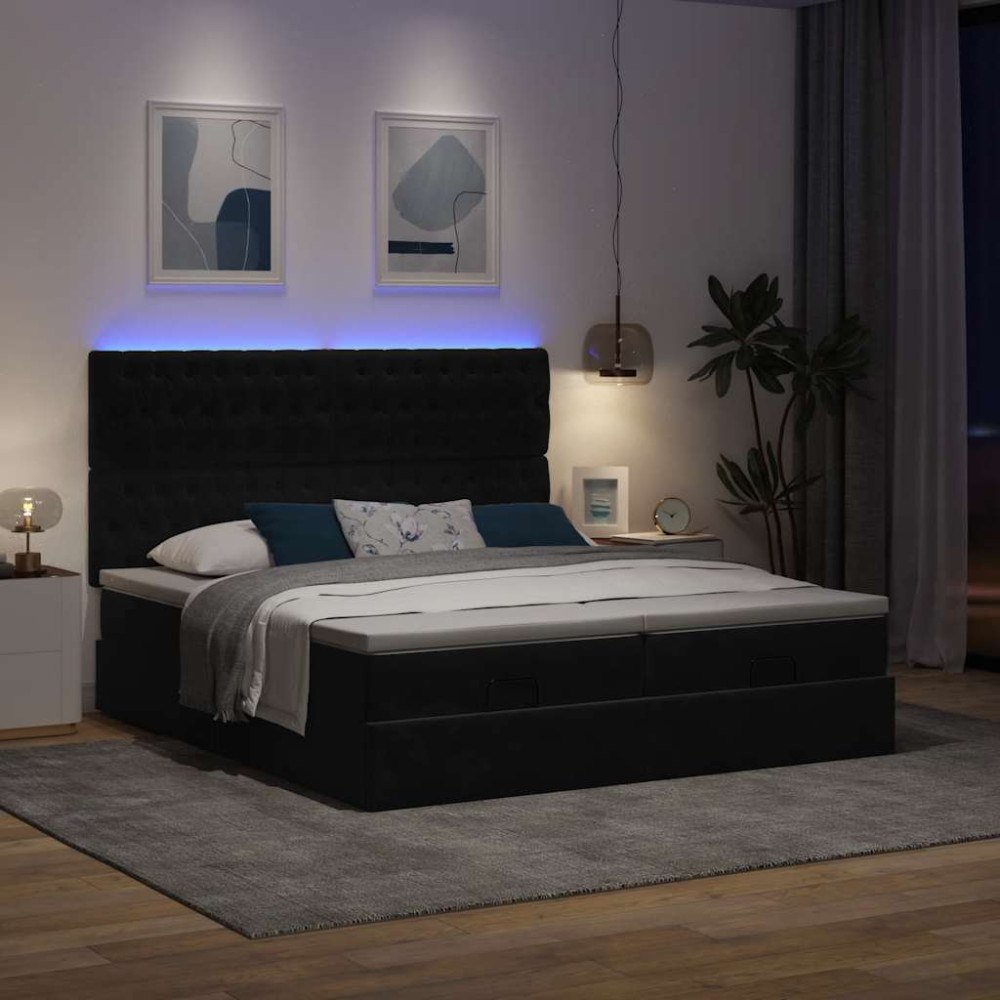 vidaXL Ottoman sängram med madrasser svart 180x200 cm sammet