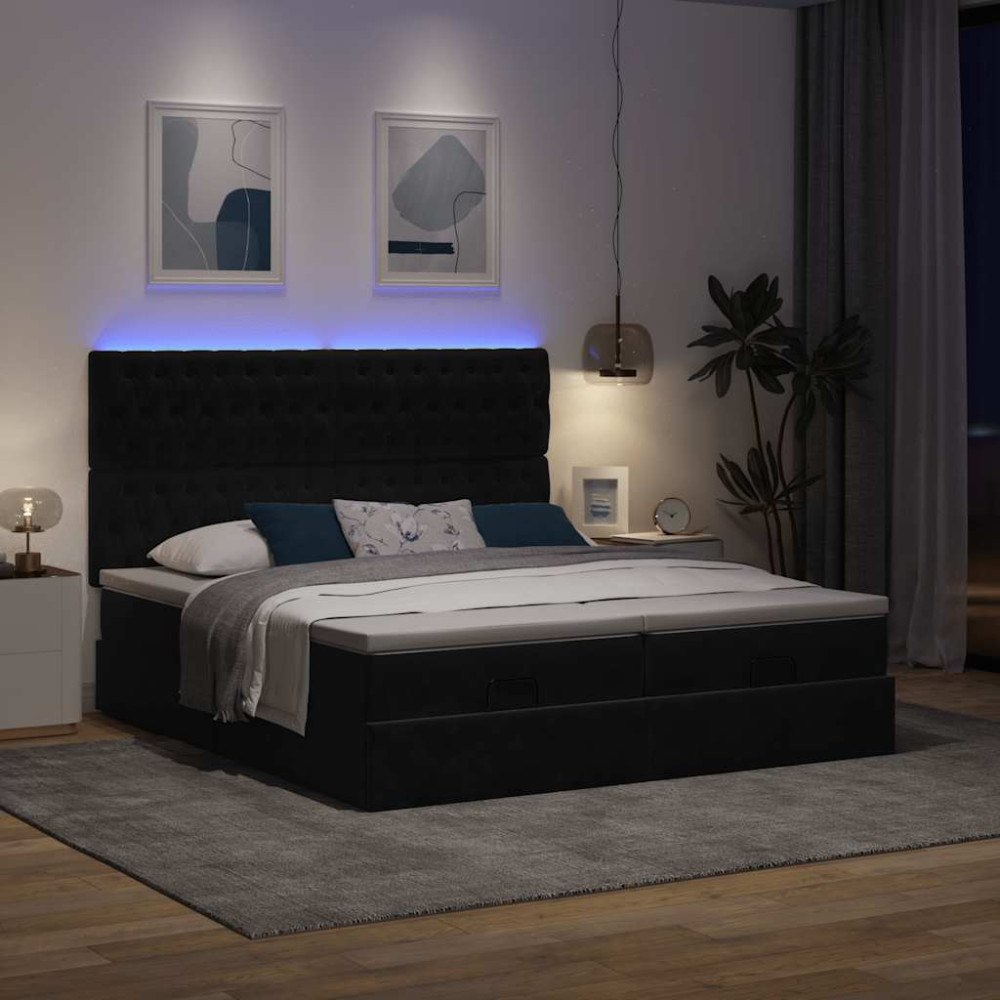 vidaXL Ottoman sängram med madrasser svart 200x200 cm sammet