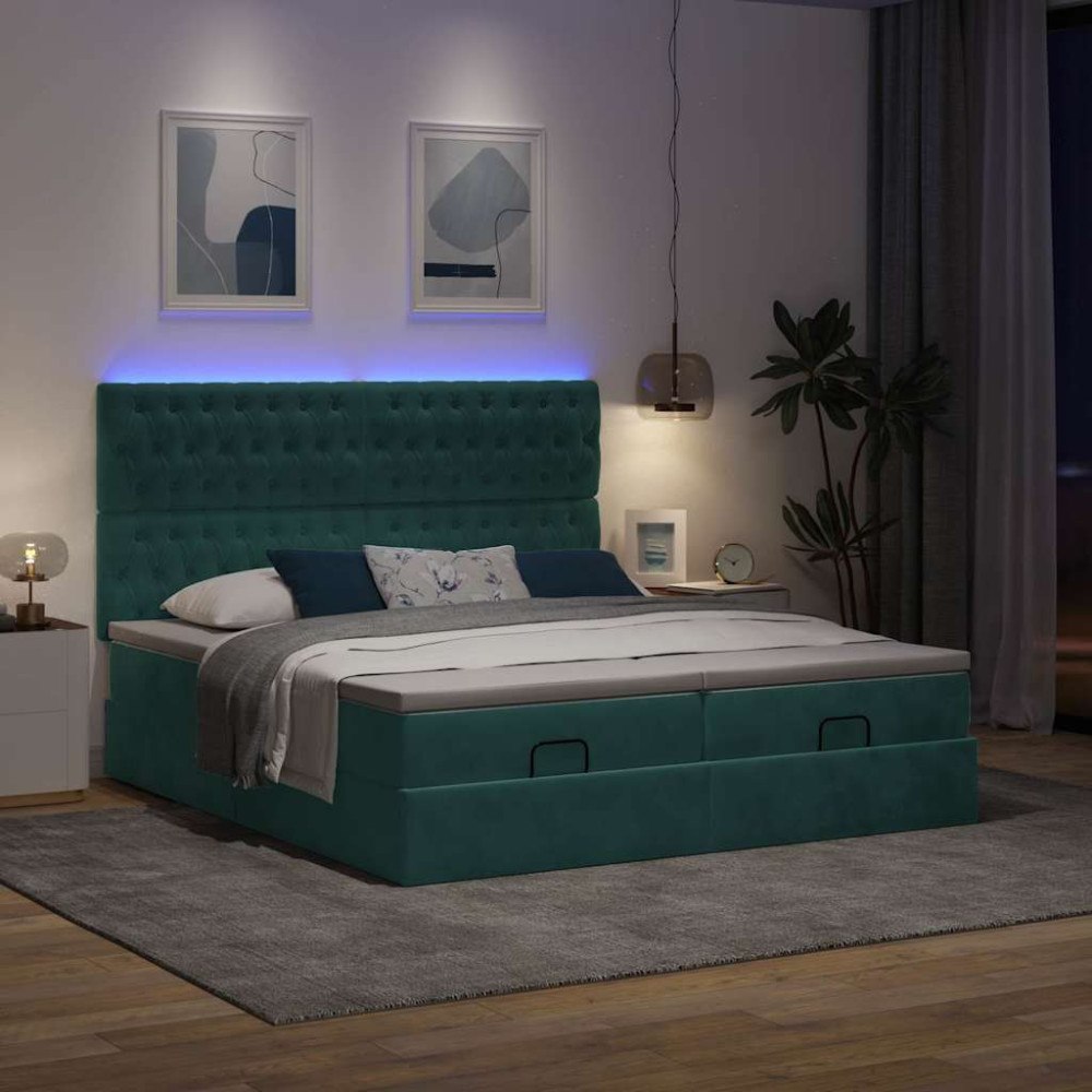 vidaXL Ottoman sängram med madrasser mörkgrön 200x200 cm sammet