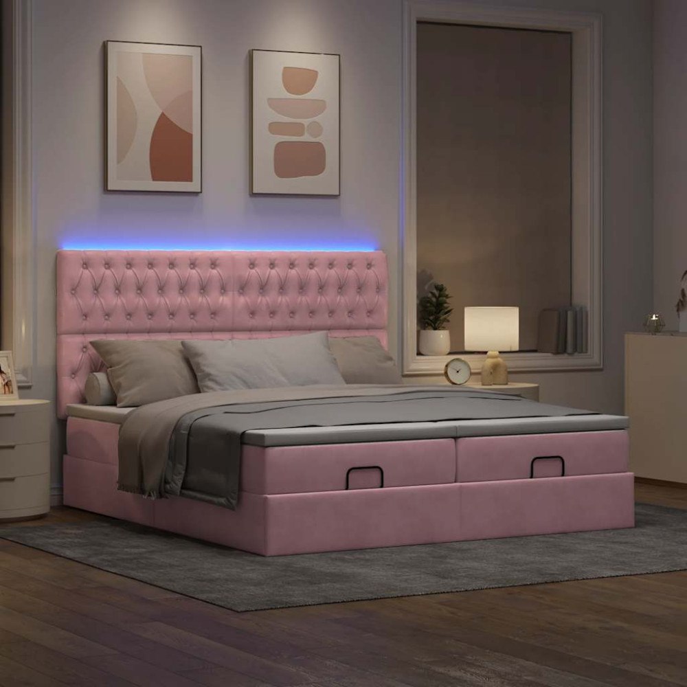 vidaXL Ottoman sängram med madrasser rosa 200x200 cm sammet