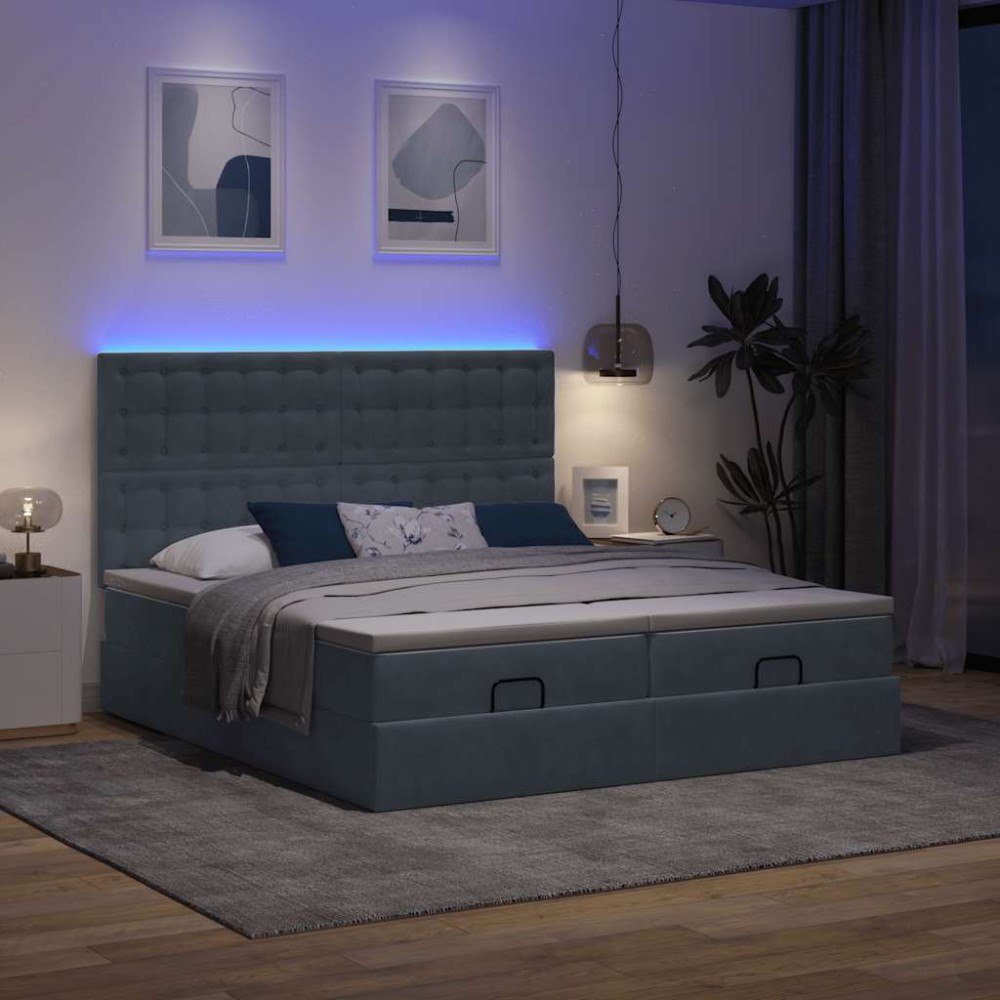 vidaXL Ottoman sängram med madrasser mörkgrå 180x200 cm sammet