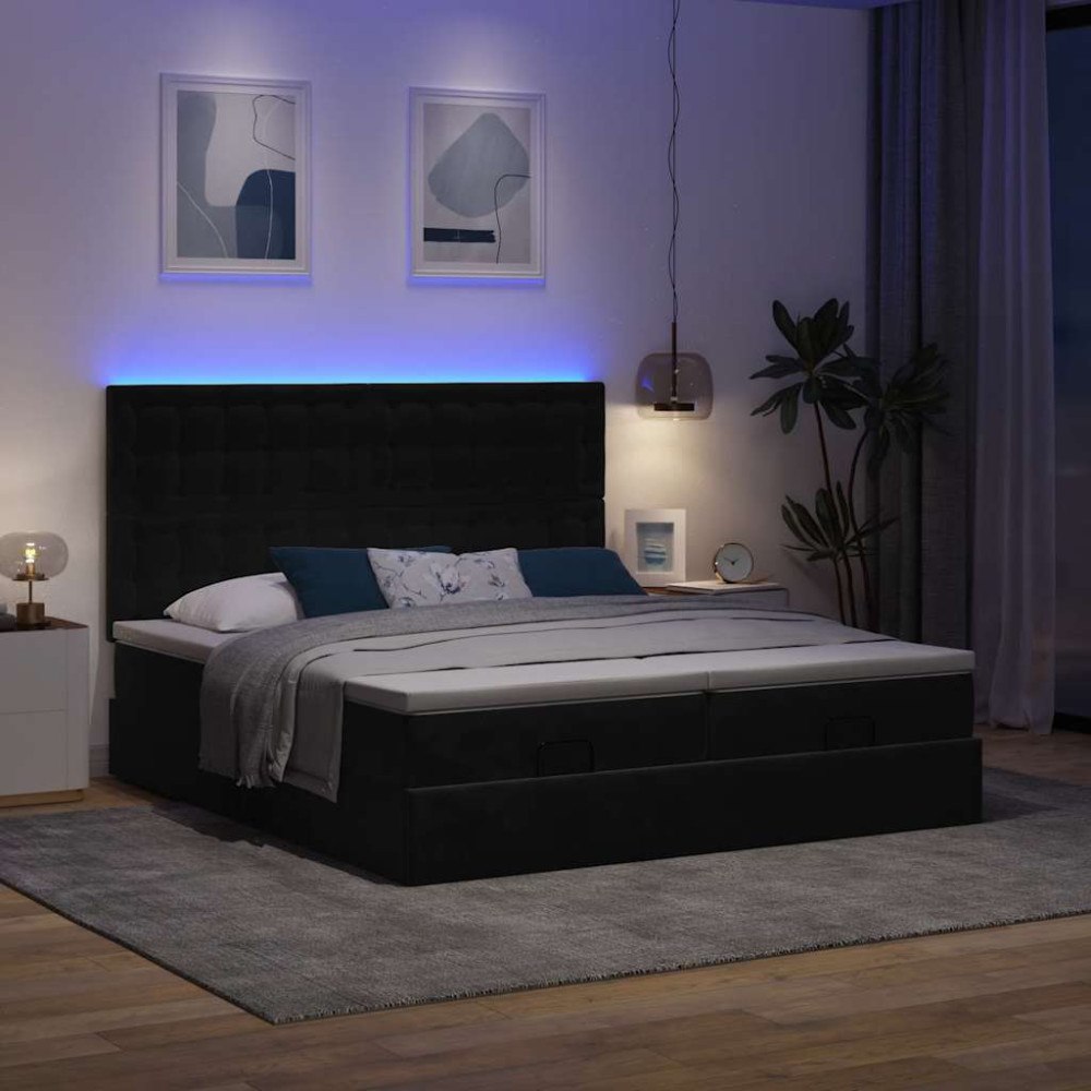 vidaXL Ottoman sängram med madrasser svart 180x200 cm sammet