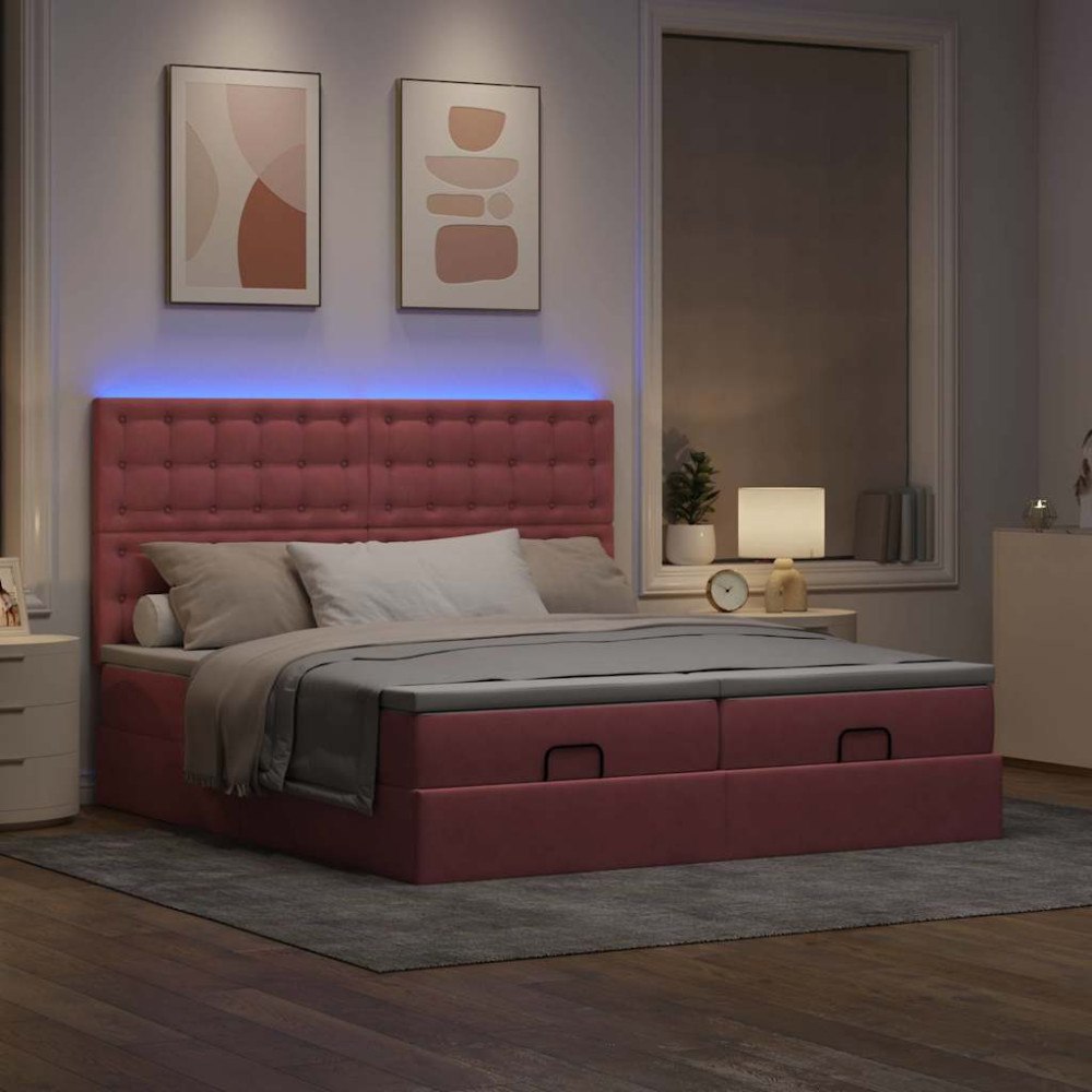 vidaXL Ottoman sängram med madrasser rosa 180x200 cm sammet