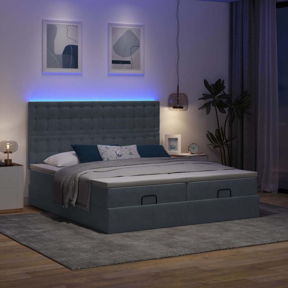 vidaXL Ottoman sängram med madrasser mörkgrå 200x200 cm sammet