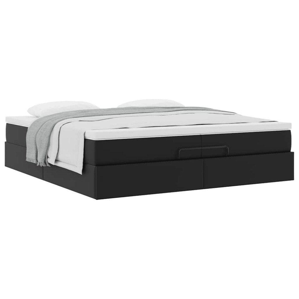 vidaXL Ottoman sängram med madrasser svart 200x200 cm konstläder
