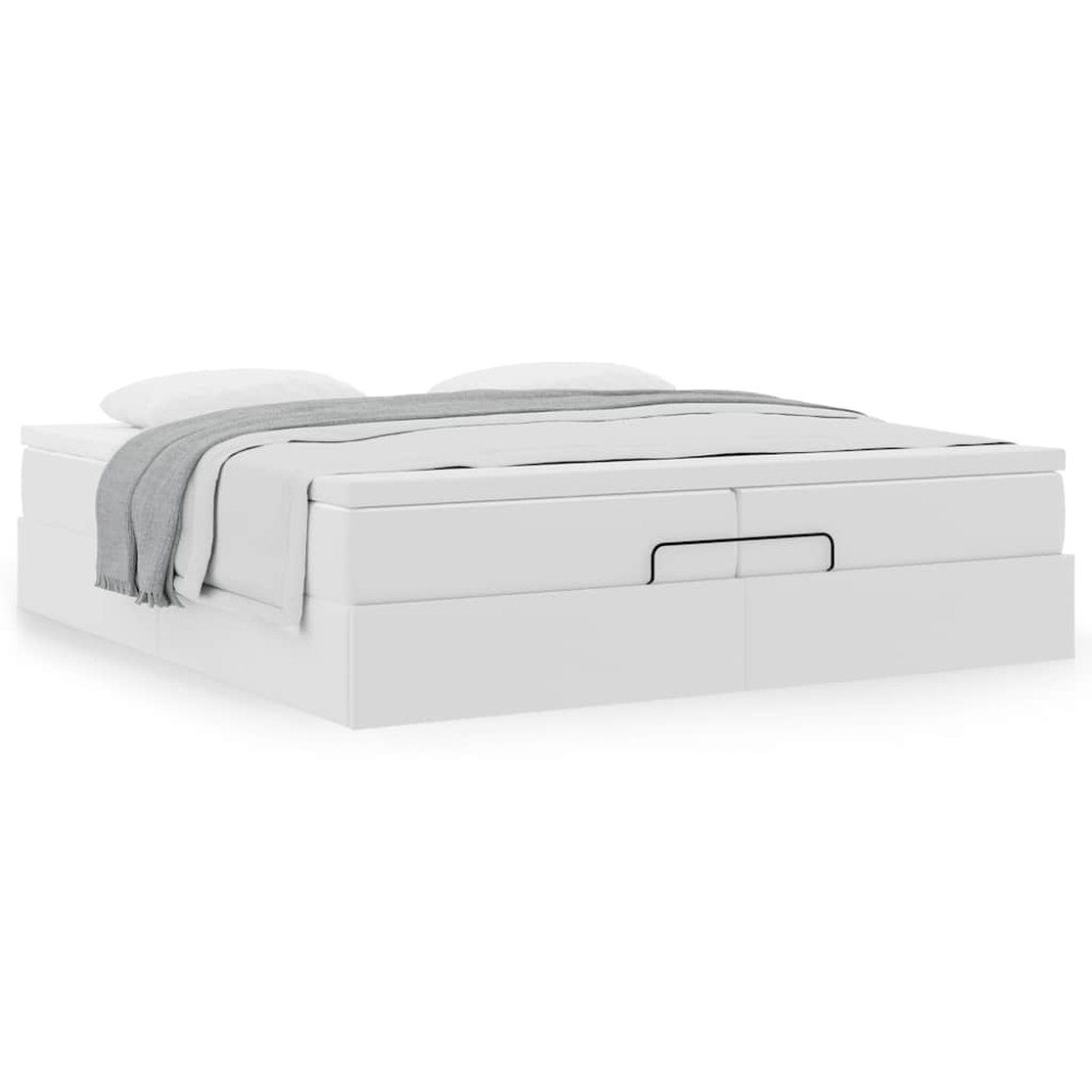 vidaXL Ottoman sängram med madrasser vit 200x200 cm konstläder