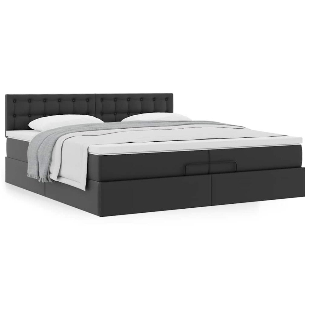vidaXL Ottoman sängram med madrasser svart 200x200 cm konstläder