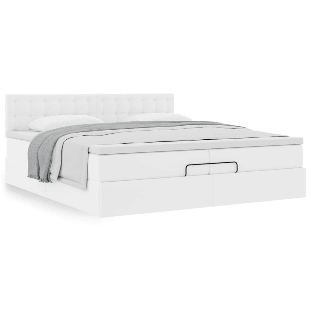 vidaXL Ottoman sängram med madrasser vit 200x200 cm konstläder