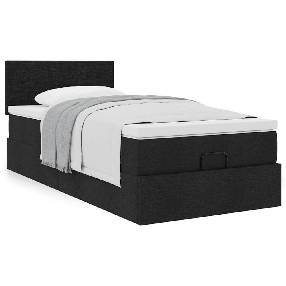vidaXL Ottoman säng med madrass svart 100x200 cm tyg
