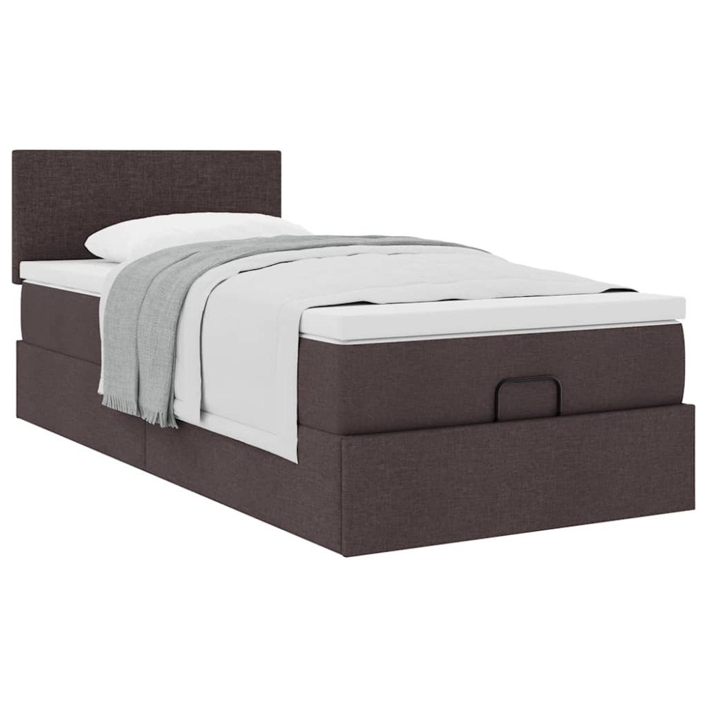 vidaXL Ottoman säng med madrass mörkbrun 100x200 cm tyg