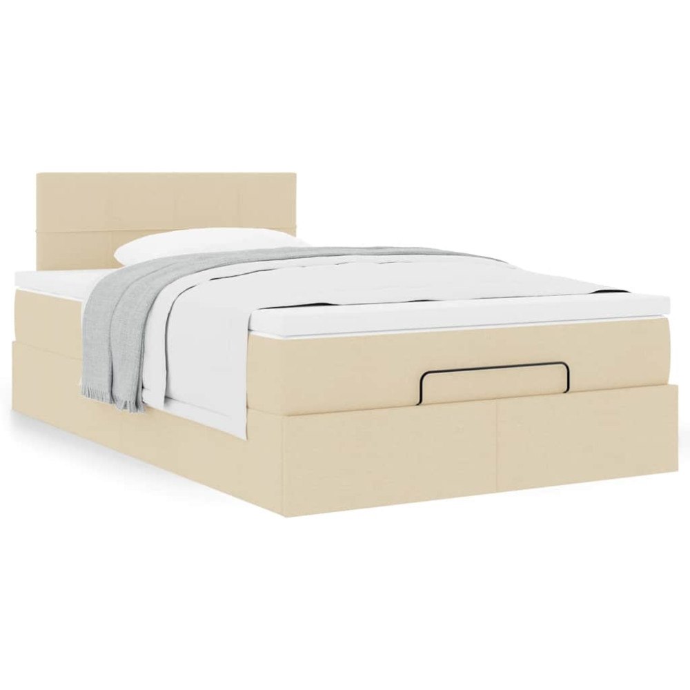 vidaXL Ottoman sängram med madrass gräddvit 120x190 cm tyg