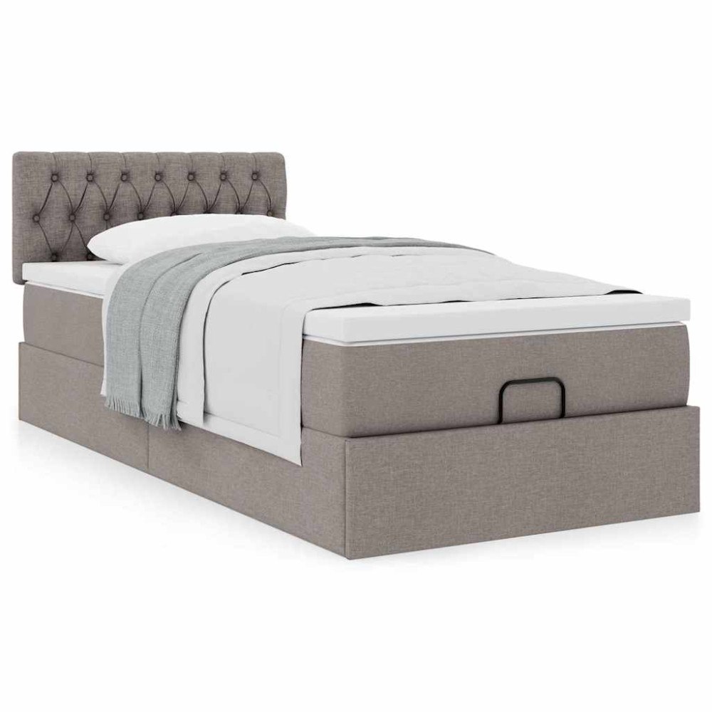 vidaXL Ottoman sängram med madrass taupe 80x200 cm tyg