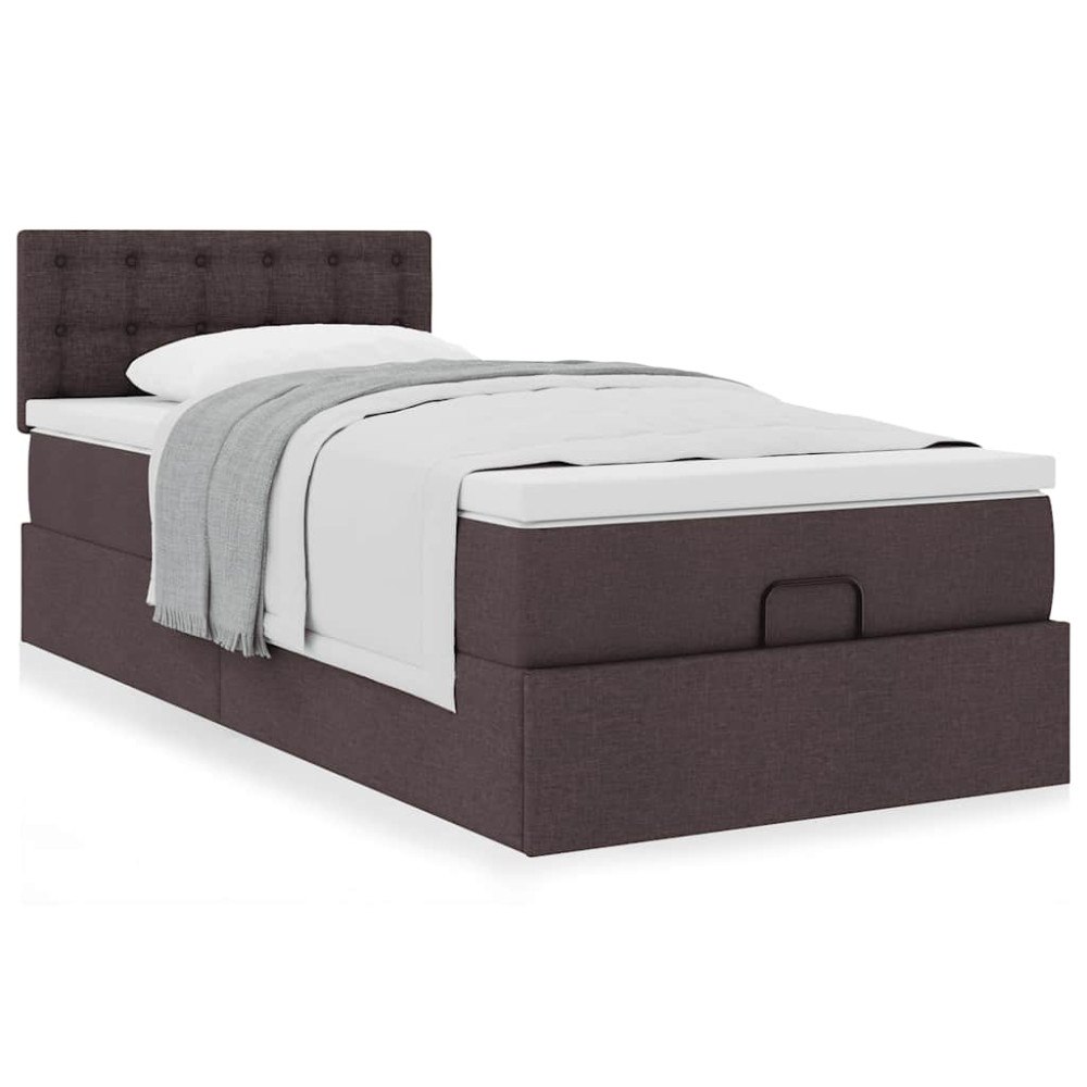 vidaXL Ottoman sängram med madrass mörkbrun 90x190 cm tyg