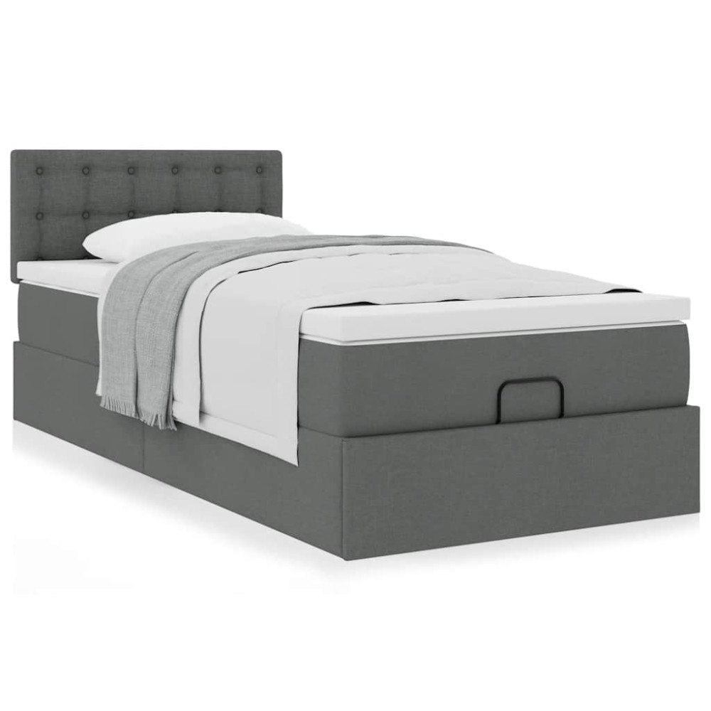 vidaXL Ottoman säng med madrass mörkgrå 90x200 cm tyg