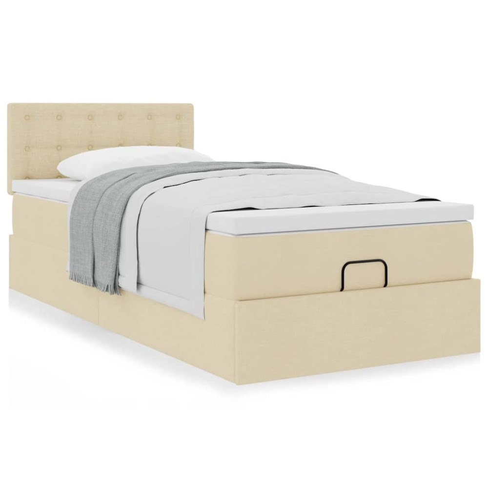 vidaXL Ottoman säng med madrass gräddvit 90x200 cm tyg