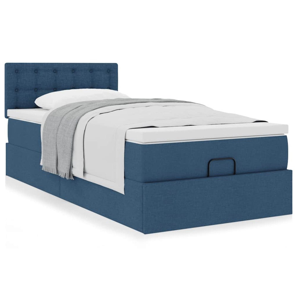 vidaXL Ottoman säng med madrass blå 90x200 cm tyg
