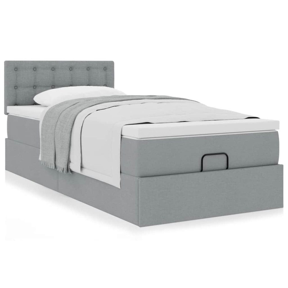 vidaXL Ottoman säng med madrass ljusgrå 100x200 cm tyg