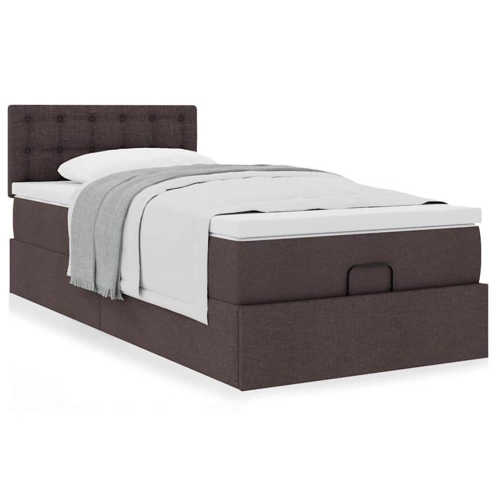 vidaXL Ottoman säng med madrass mörkbrun 100x200 cm tyg