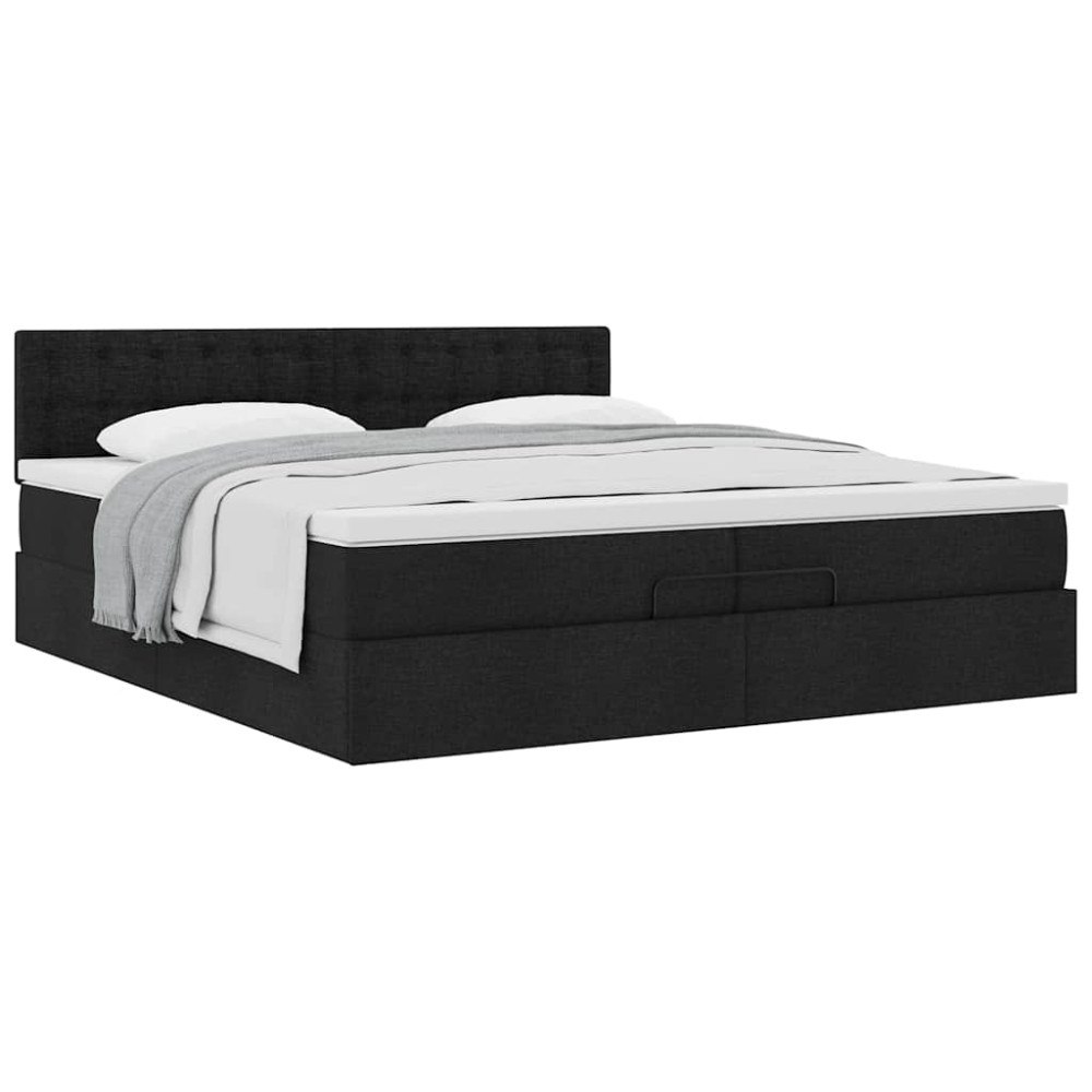 vidaXL Ottoman sängram med madrass svart 200x200 cm tyg