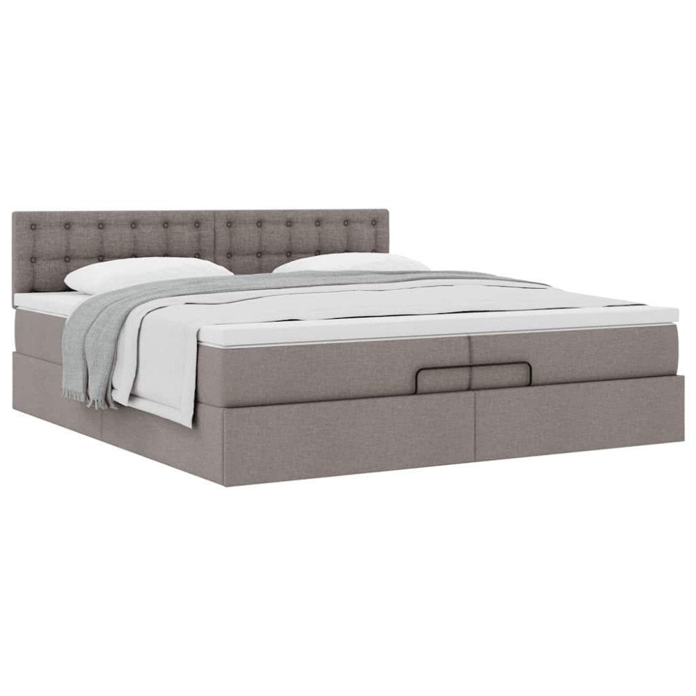 vidaXL Ottoman sängram med madrass taupe 200x200 cm tyg