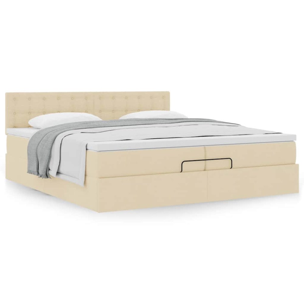 vidaXL Ottoman sängram med madrass gräddvit 200x200 cm tyg