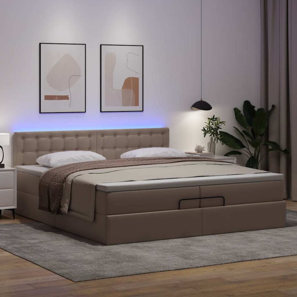 vidaXL Ottoman sängram med madrass cappuccino 200x200 cm konstläder