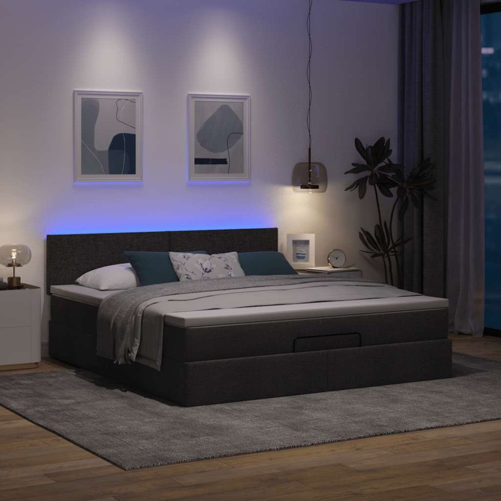 vidaXL Ottoman sängram med madrass svart 160x200 cm tyg