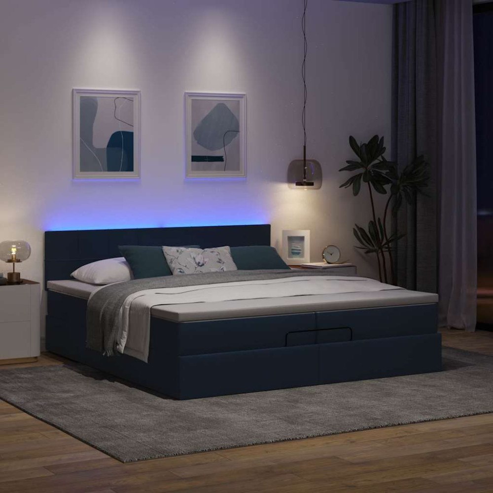vidaXL Ottoman sängram med madrasser blå 200x200 cm tyg