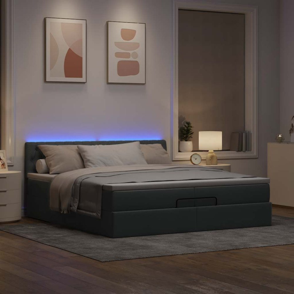 vidaXL Ottoman sängram med madrasser ljusgrå 200x200 cm tyg