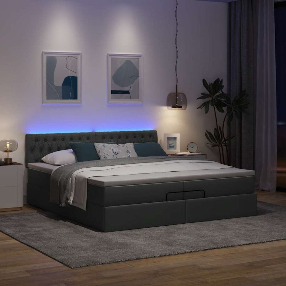 vidaXL Ottoman sängram med madrasser mörkgrå 200x200 cm tyg