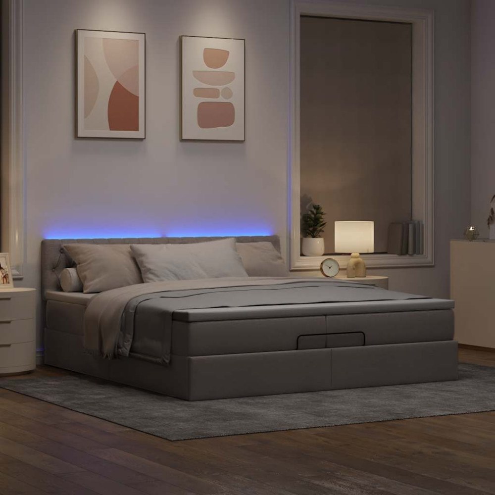 vidaXL Ottoman sängram med madrasser taupe 200x200 cm tyg