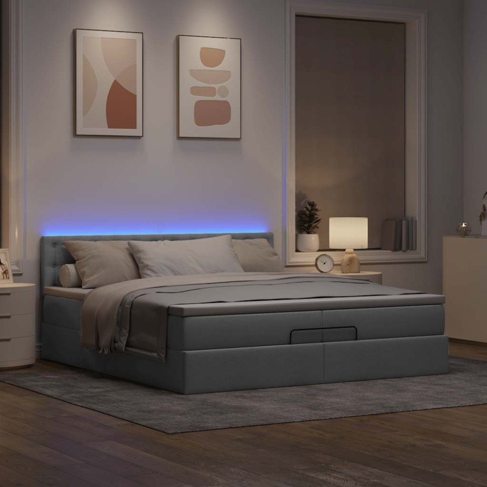 vidaXL Ottoman sängram med madrasser ljusgrå 200x200 cm tyg