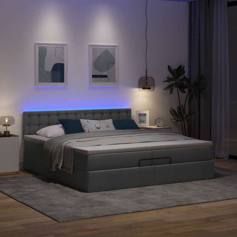 vidaXL Ottoman sängram med madrasser mörkgrå 200x200 cm tyg