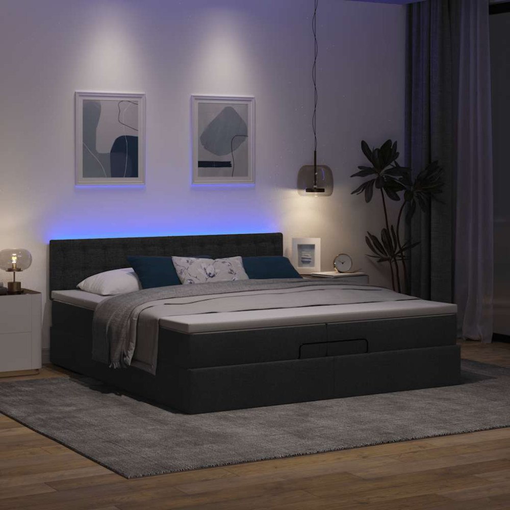 vidaXL Ottoman sängram med madrasser svart 200x200 cm tyg