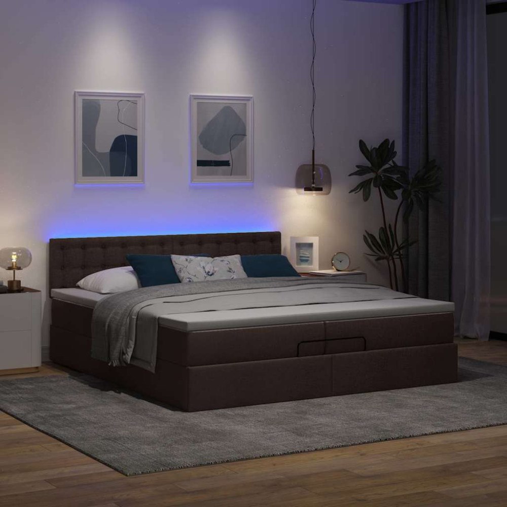 vidaXL Ottoman sängram med madrasser mörkbrun 200x200 cm tyg