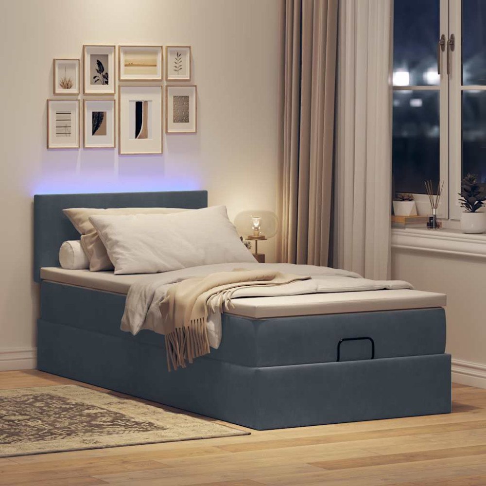 vidaXL Ottoman sängram med madrass mörkgrå 100x200 cm sammet