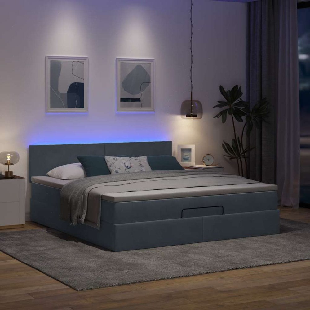 vidaXL Ottoman sängram med madrass mörkgrå 180x200 cm sammet