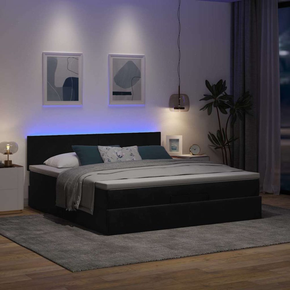 vidaXL Ottoman sängram med madrass svart 180x200 cm sammet