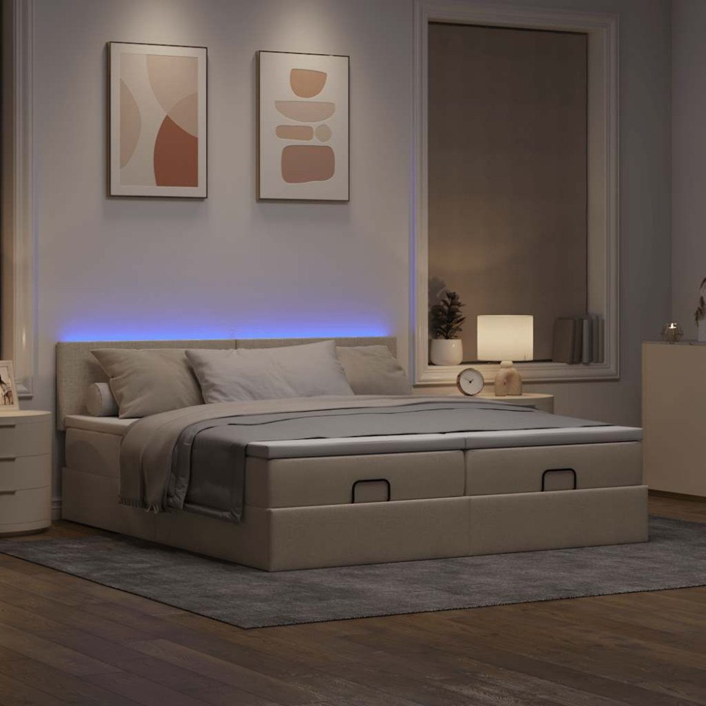 vidaXL Ottoman sängram med madrasser gräddvit 160x200 cm tyg