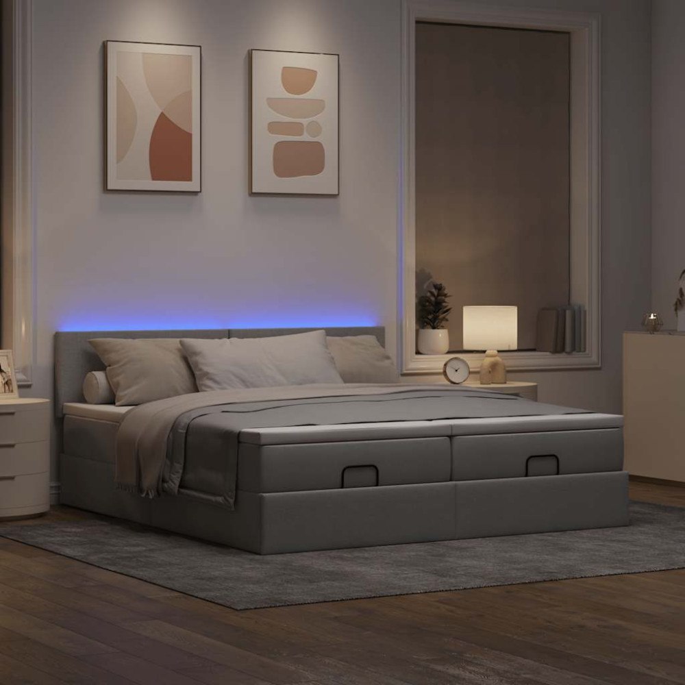vidaXL Ottoman sängram med madrasser ljusgrå 200x200 cm tyg