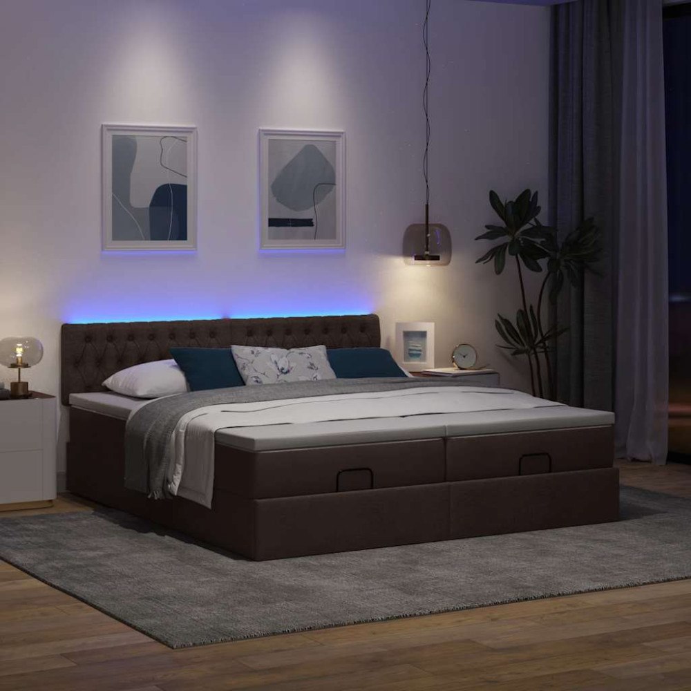 vidaXL Ottoman sängram med madrasser mörkbrun 180x200 cm tyg