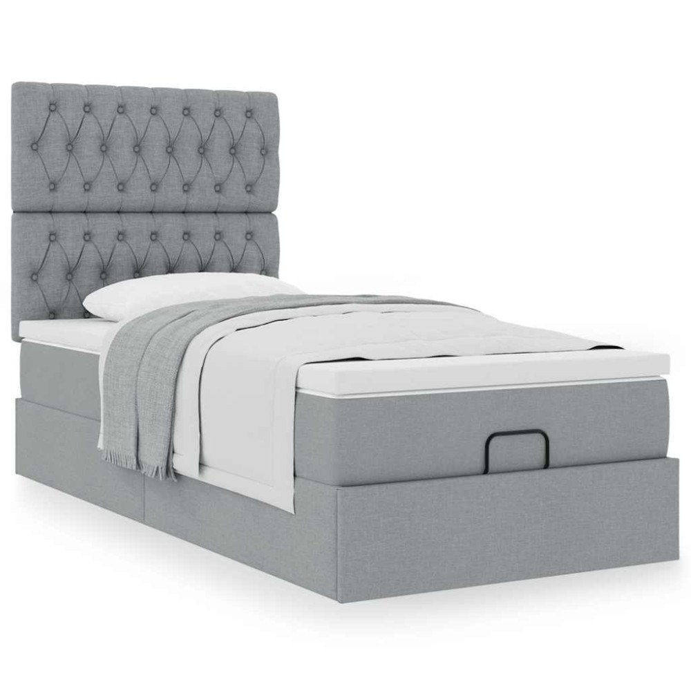 vidaXL Ottoman säng med madrass ljusgrå 90x200 cm tyg