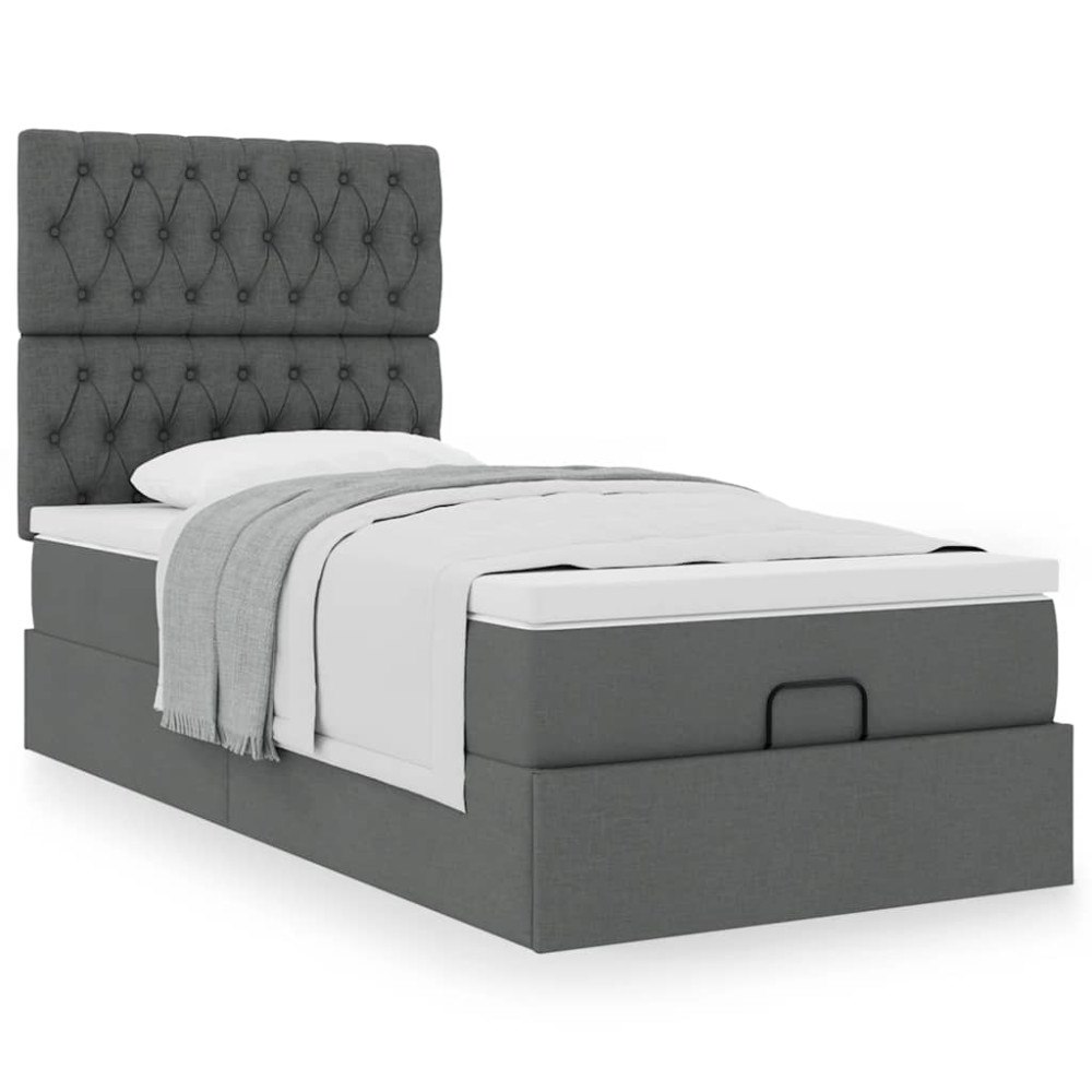 vidaXL Ottoman säng med madrass mörkgrå 90x200 cm tyg