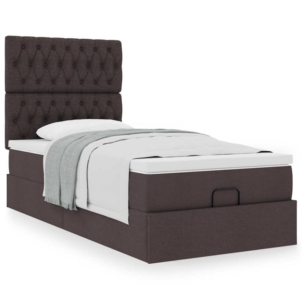 vidaXL Ottoman säng med madrass mörkbrun 90x200 cm tyg