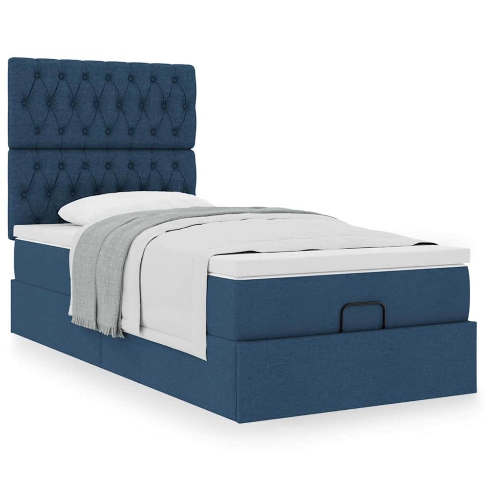 vidaXL Ottoman säng med madrass blå 90x200 cm tyg