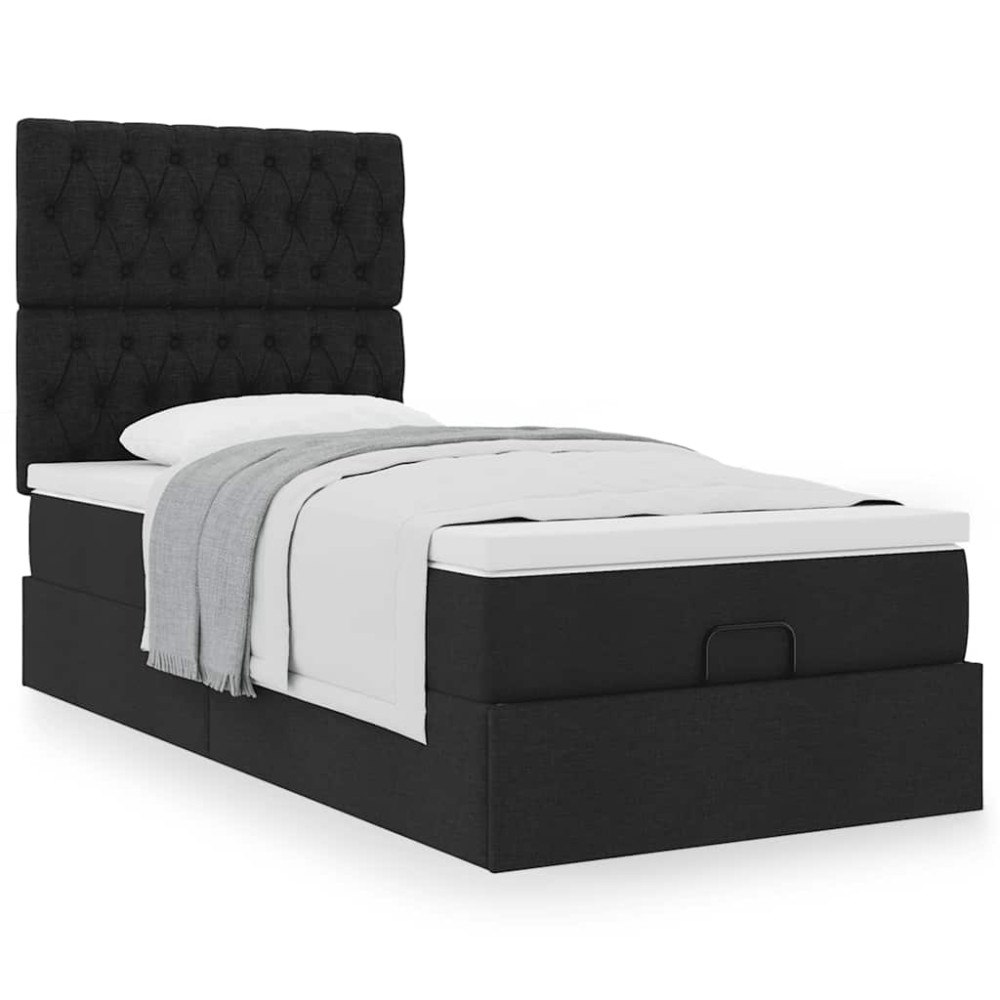 vidaXL Ottoman säng med madrass svart 100x200 cm tyg