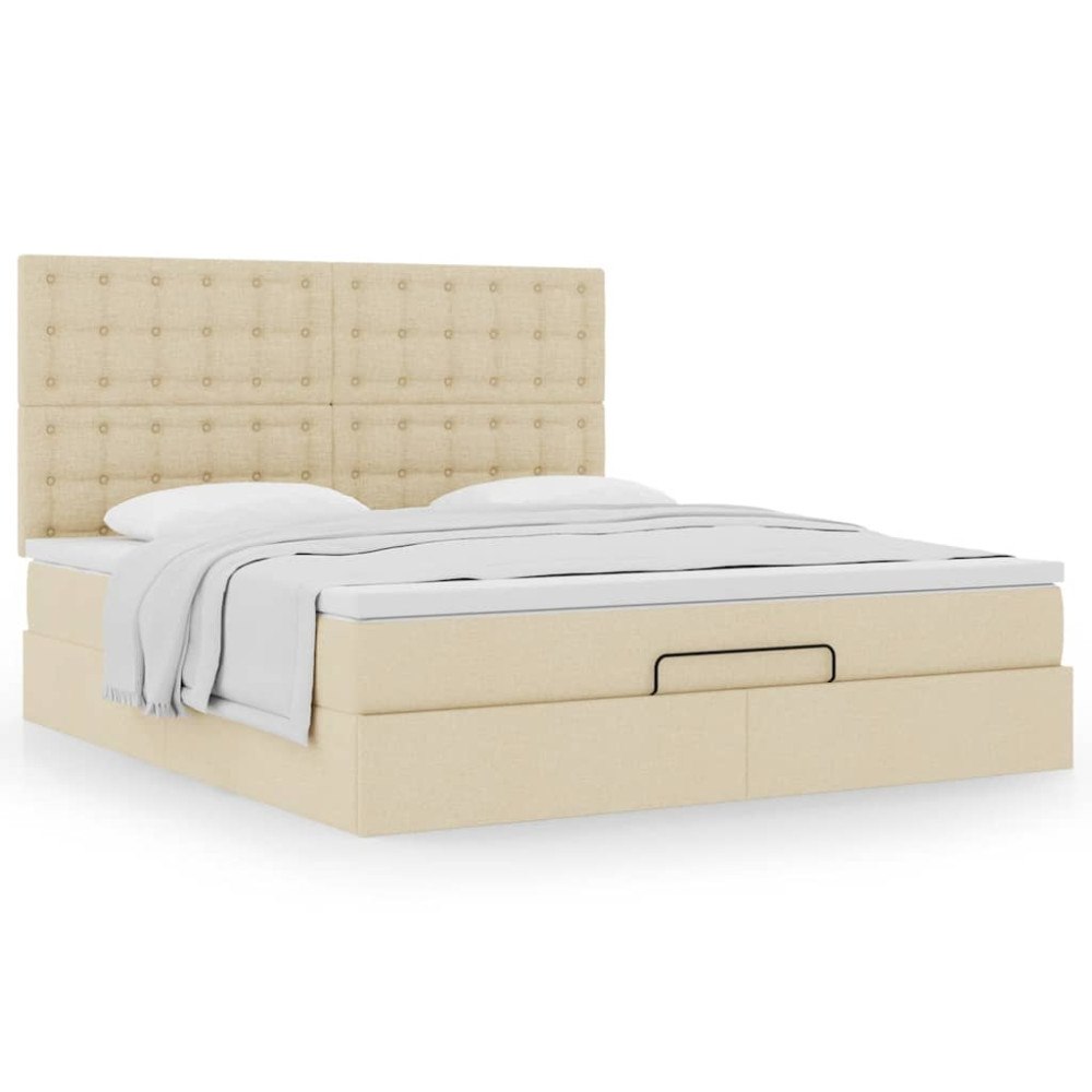 vidaXL Ottoman sängram med madrass gräddvit 160x200 cm tyg