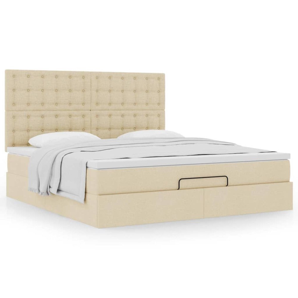 vidaXL Ottoman sängram med madrass gräddvit 180x200 cm tyg